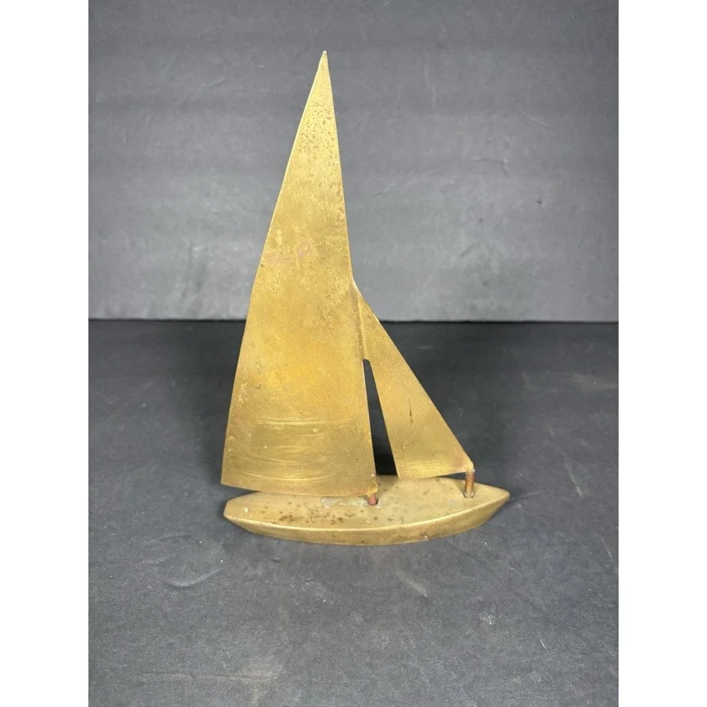 Vintage Brass Sailboat Sculpture Nautical Coastal Decor MCM Style